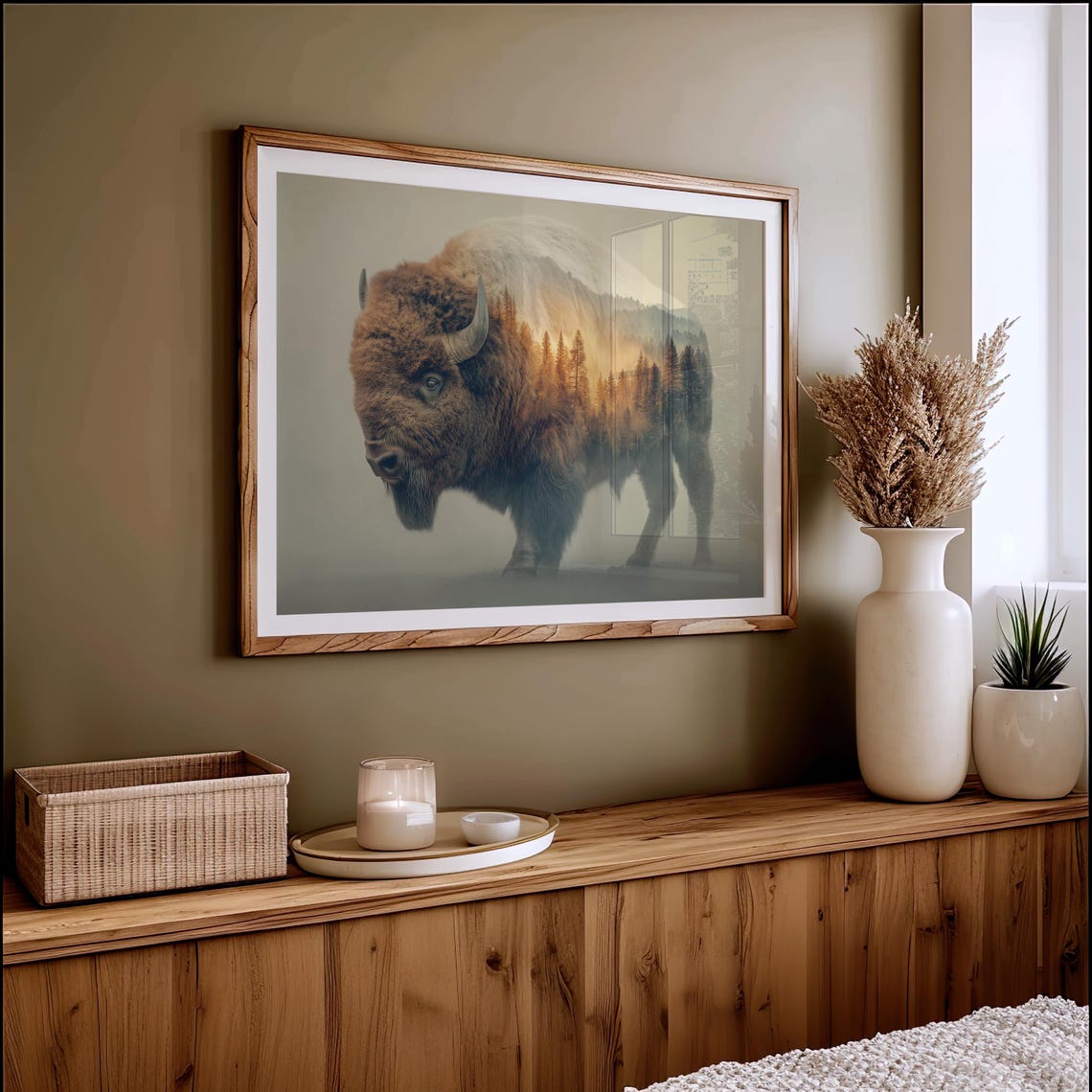 Spirit Of The Bison With Forest Landscape