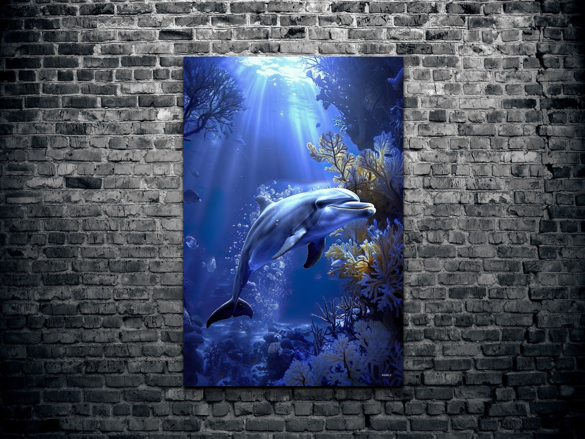 Dolphin Swimming In Sunlit Underwater Coral Reef Ocean Poster - Image 2