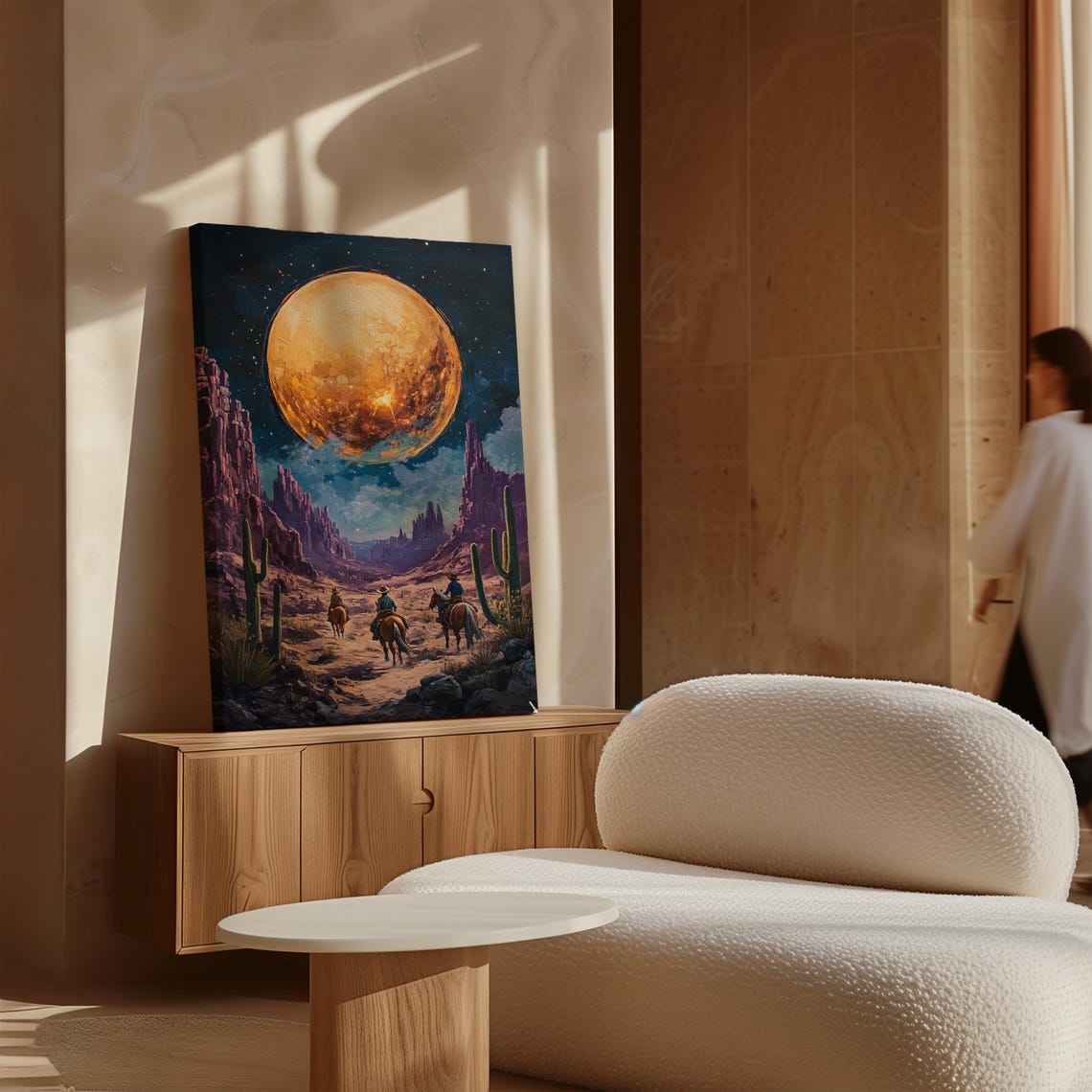 Western Desert Moonlit Wall Art Cowboys Under Starry Sky - Image 5