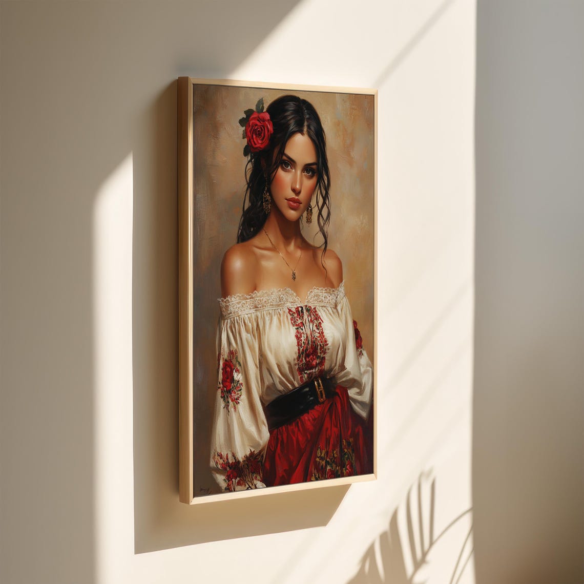 Captivating Spanish Beauty Portrait With Red Rose In Hair Poster - Image 5