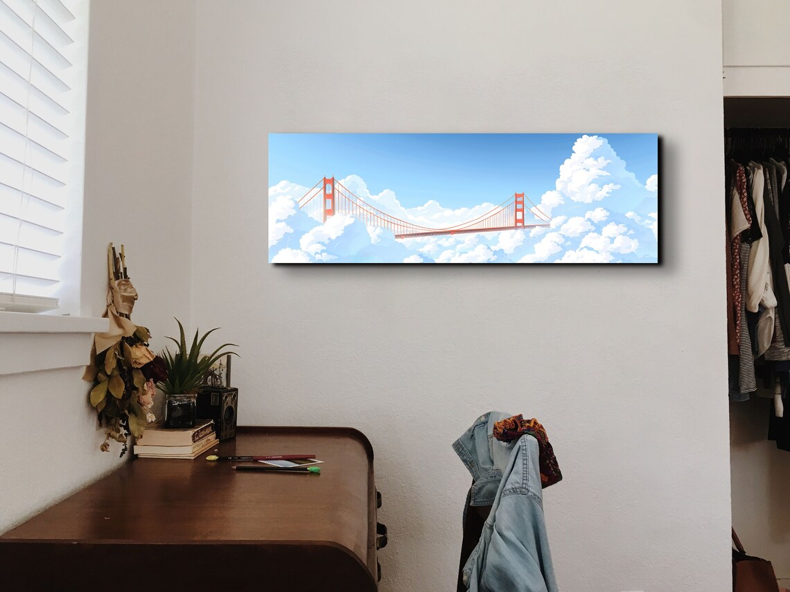 Golden Gate Bridge Above Fluffy Clouds Blue Sky Panoramic Poster - Image 4
