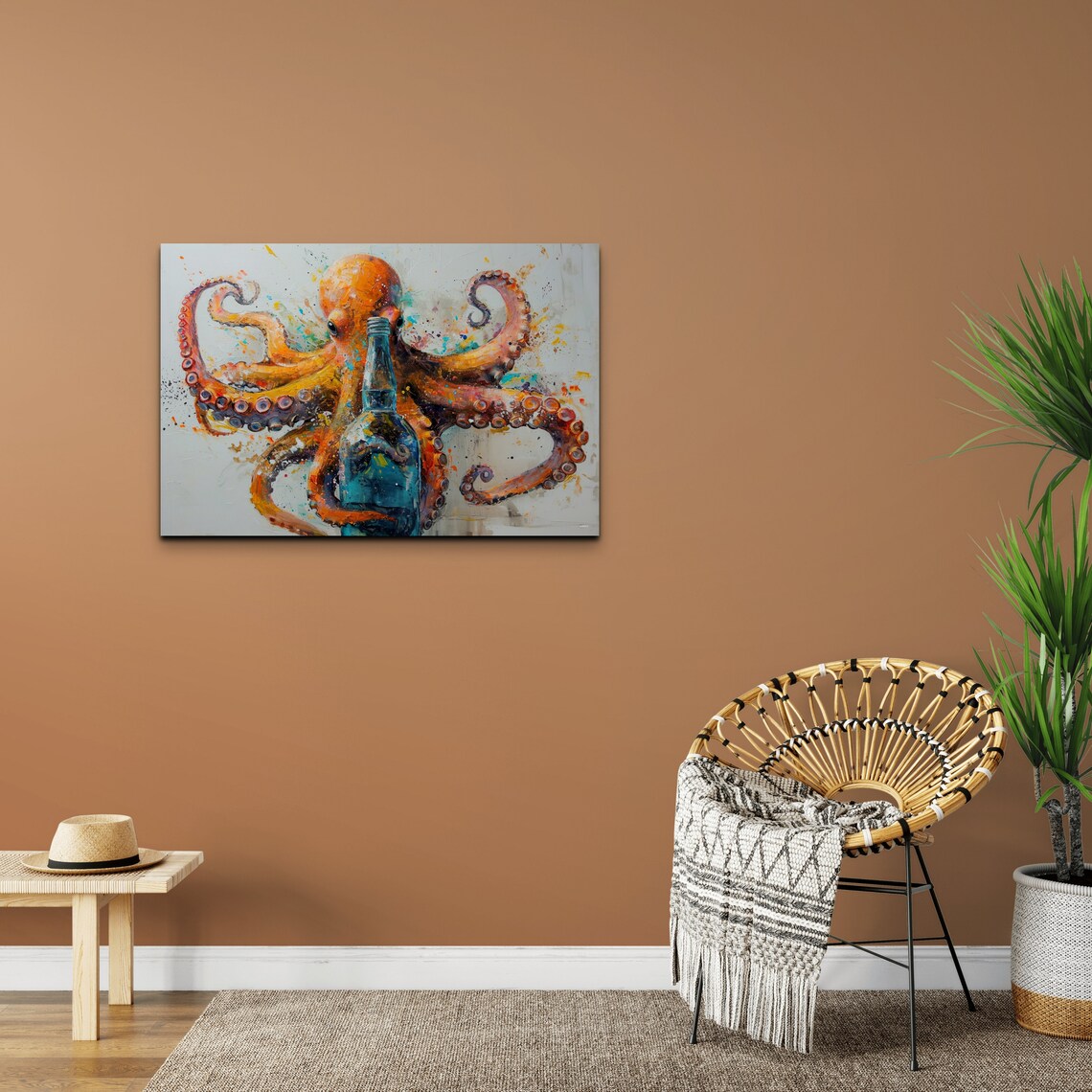 Octopus Painting Wall Art On Nautical Seascape Artwork Gallery Wrap Stretched On Ready To Hang - Image 4