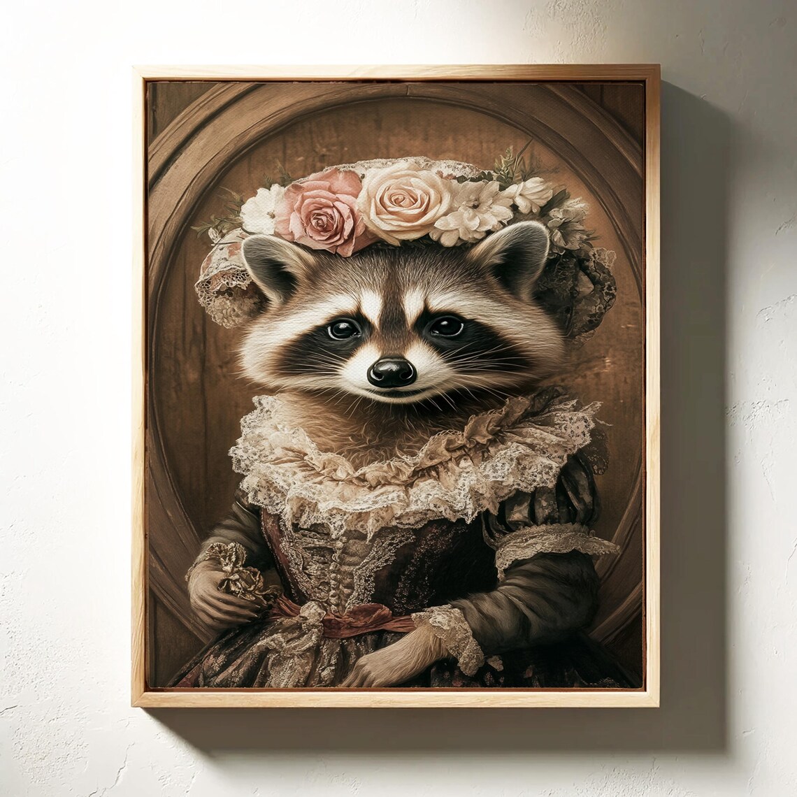 Raccoon Lady Rose Lace Bonnet Brocade Gown Victorian Woodland Art Poster - Image 2