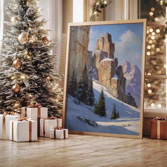 Snowy Mountain Cliffs With Pine Trees