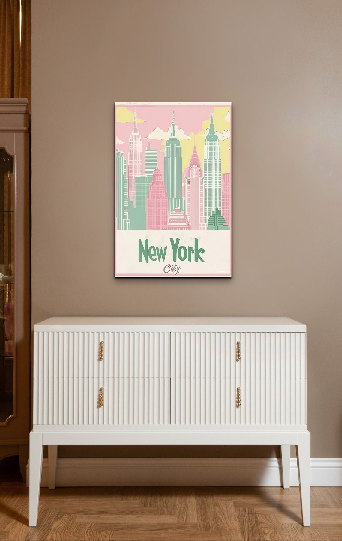 New York City Retro Skyline Pink Mint Vintage Travel Art Poster - Image 4
