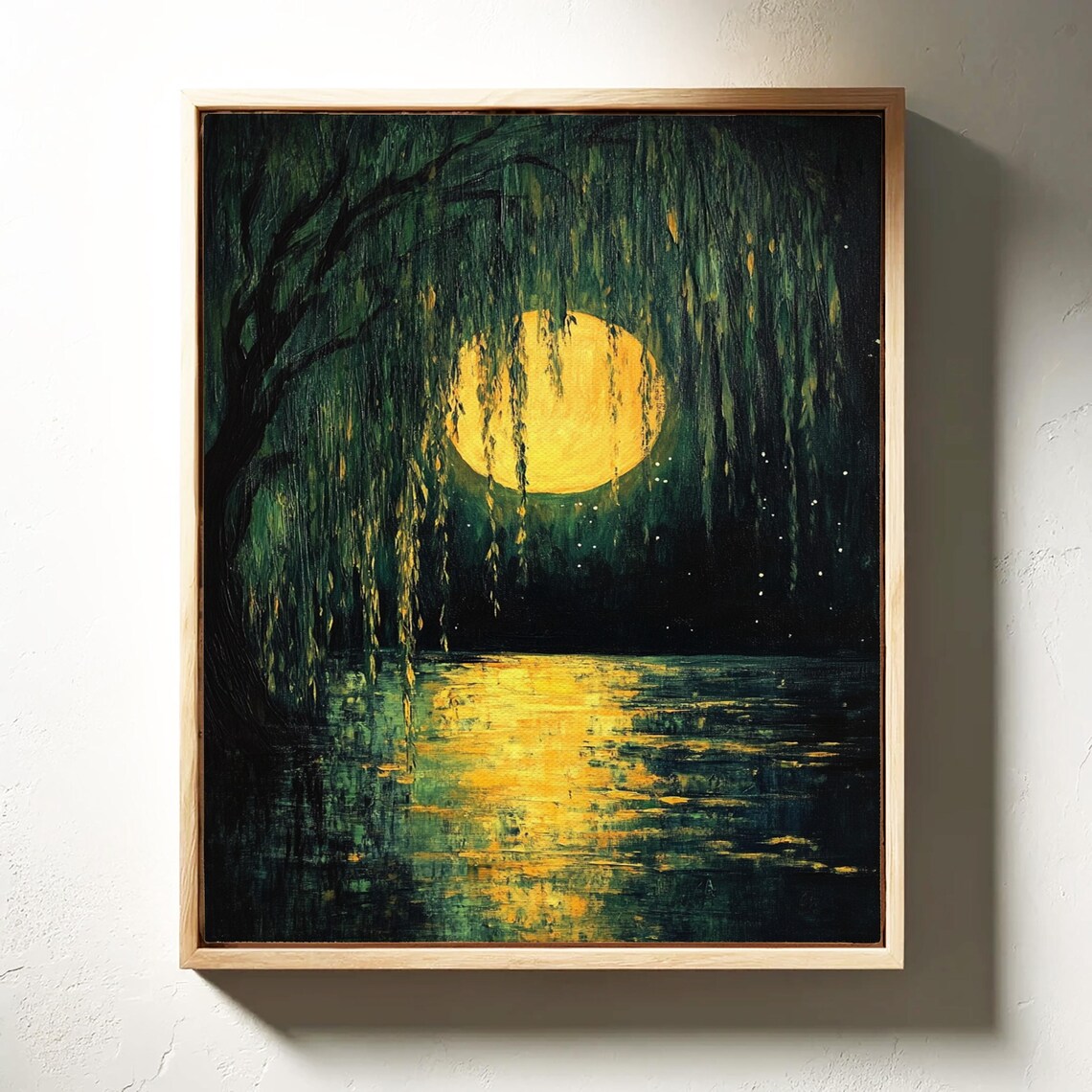 Mystical Moonlit Willow, Tranquil Forest Night Art Print - Image 3