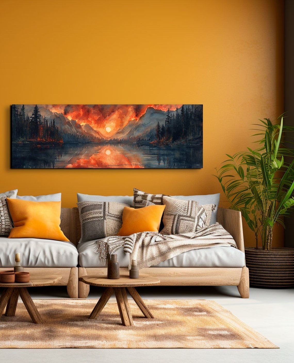Panoramic Watercolor Forest Fire Wall Art - Image 5