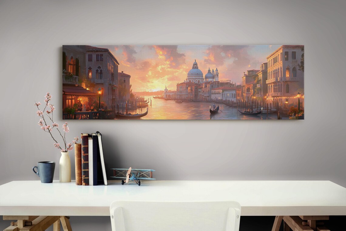 Venice Grand Canal Sunset Gondolas Romantic Italy Travel Poster