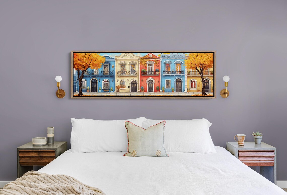 Colorful Row Houses Autumn Street Scene Charming Town Decor Poster - Image 5