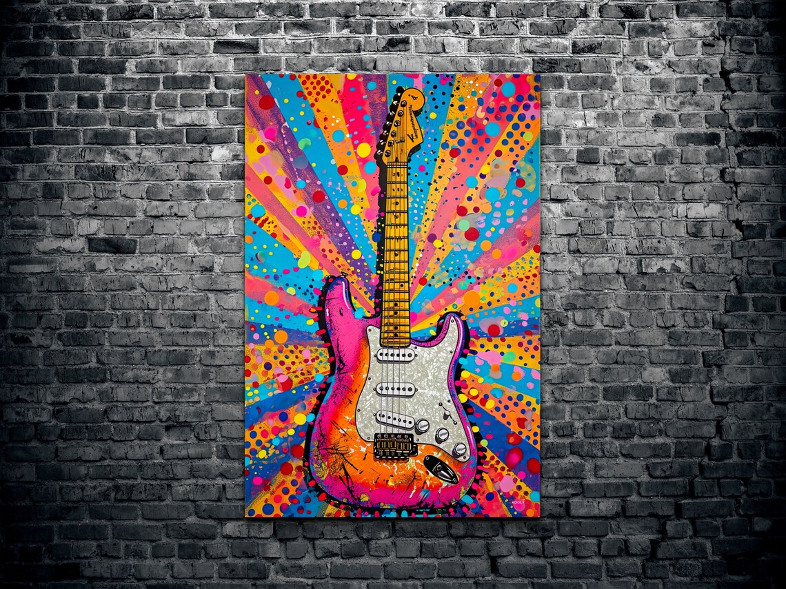 Pop Art Electric Guitar Rainbow Starburst Rock Music Wall Art - Image 2