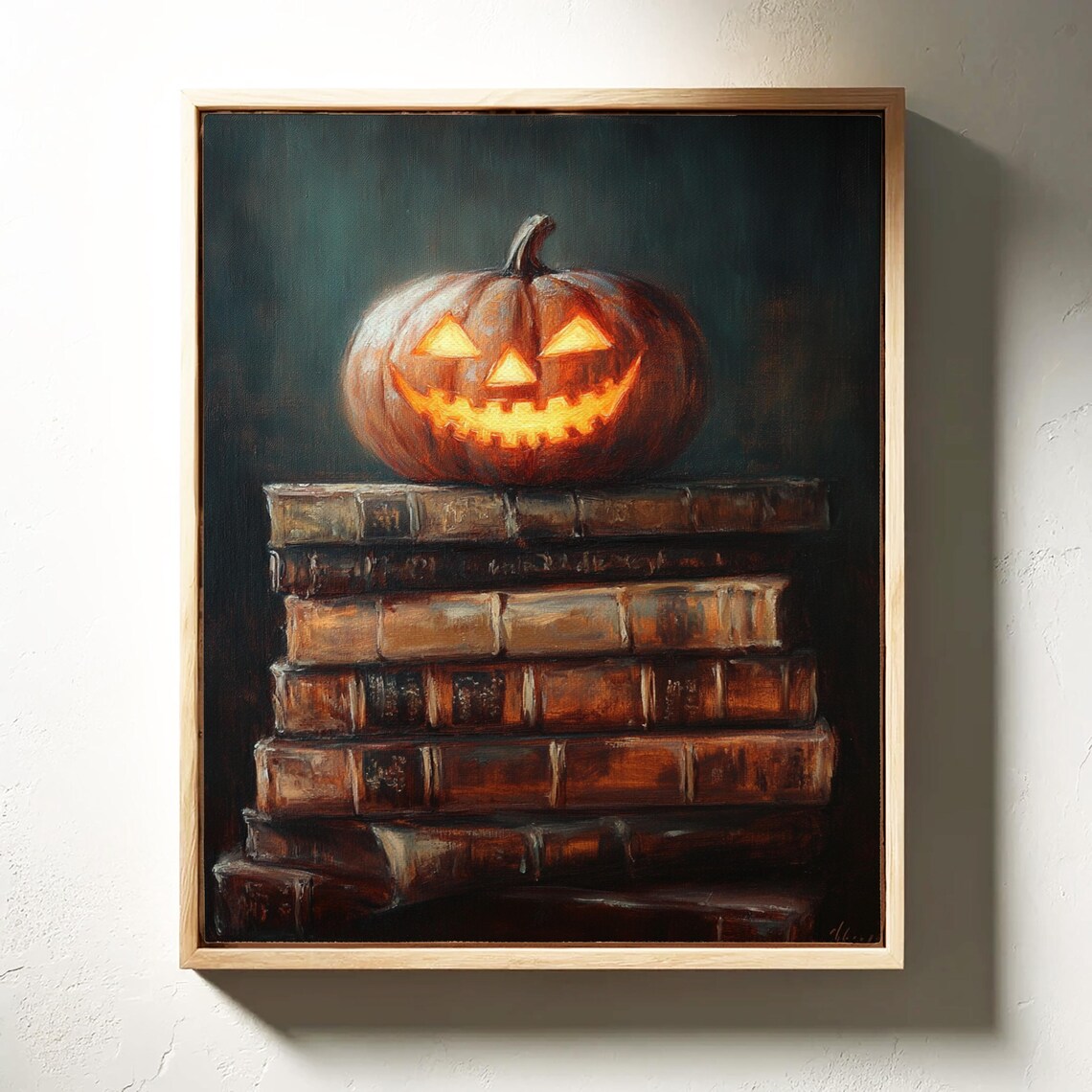 Carved Halloween Pumpkin Glowing on Old Vintage Books Poster - Image 3