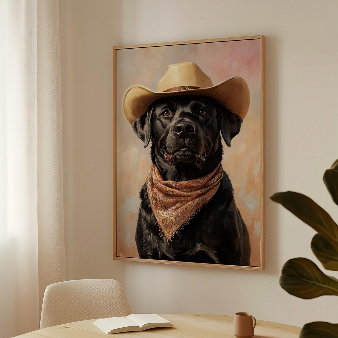 Black Lab Cowboy Hat Paisley Bandana Rustic Western Portrait Poster
