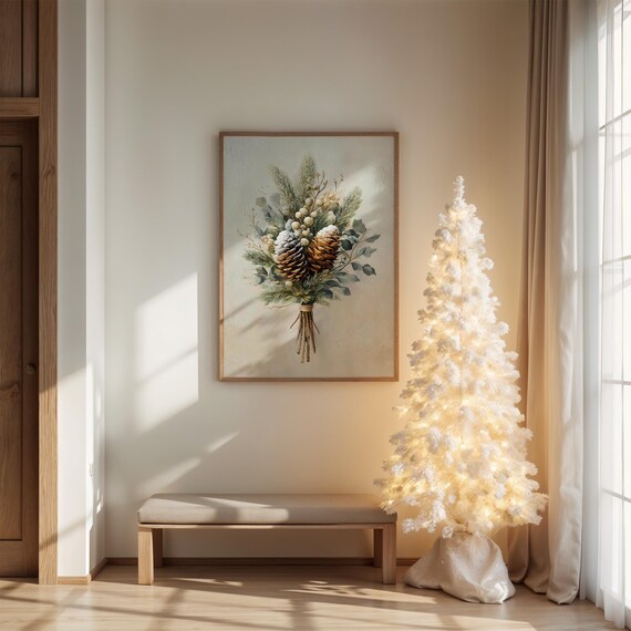 Rustic Pinecone And Winter Greenery Botanical Wall Art