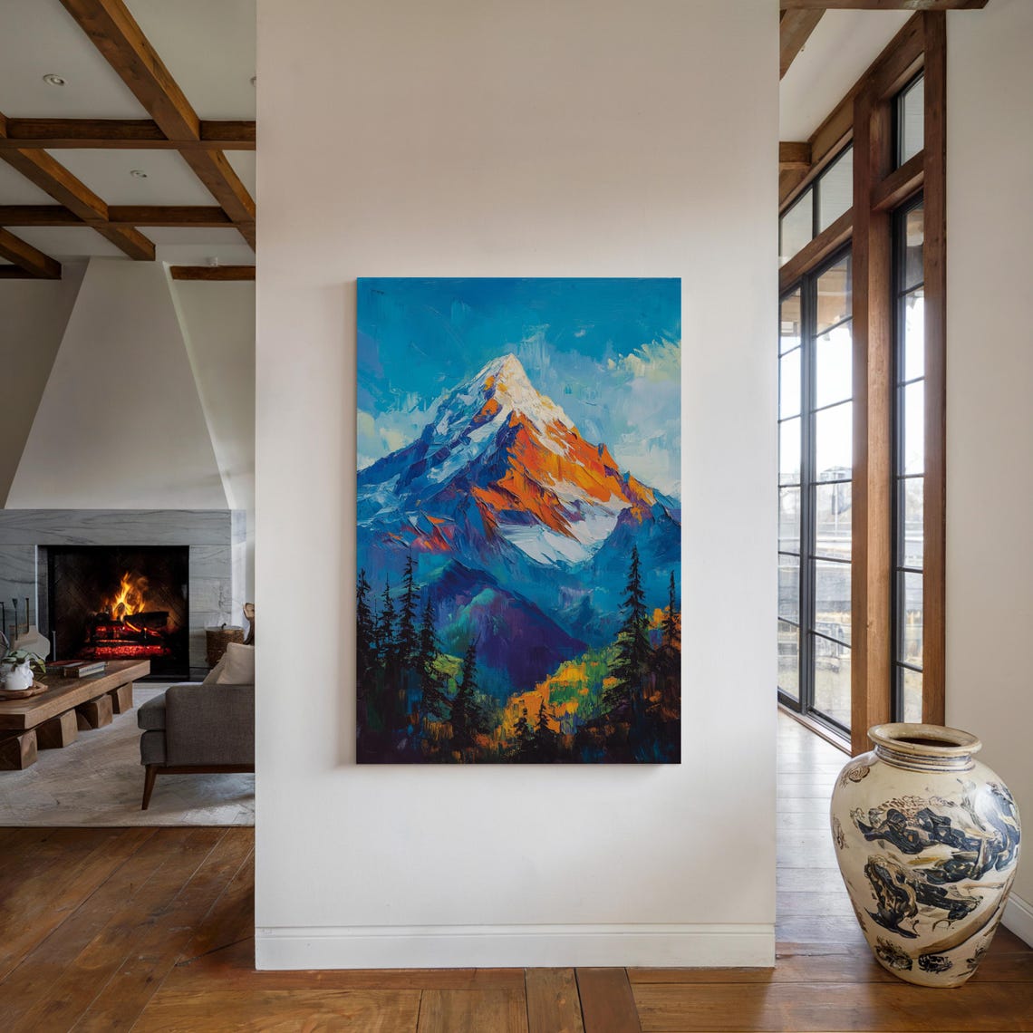 Bold Abstract Mountain Wall Art Vibrant Snowy Peak Landscape Nature Inspired Home Or Office Decor Modern Artwork - Image 2