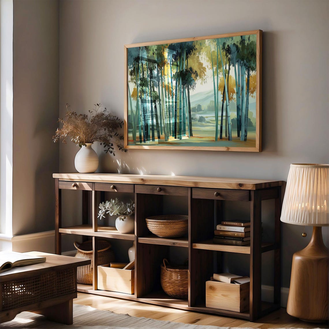 Golden Light Through Bamboo Grove Sunlit Tall Stalks Art Poster
