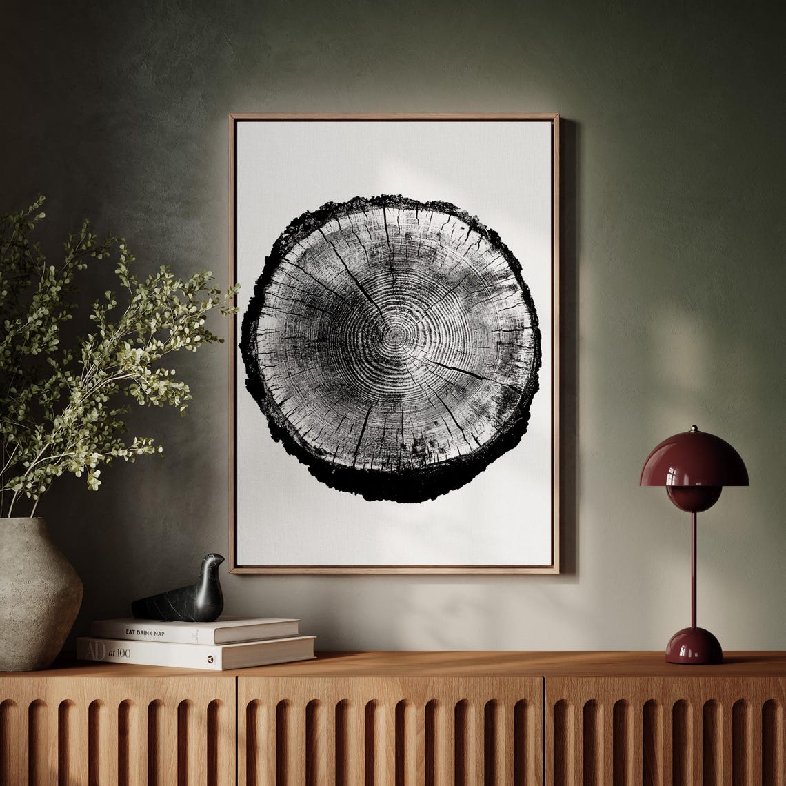 Black Tree Ring Stump On White Minimalist Botanical Art Poster - Image 5