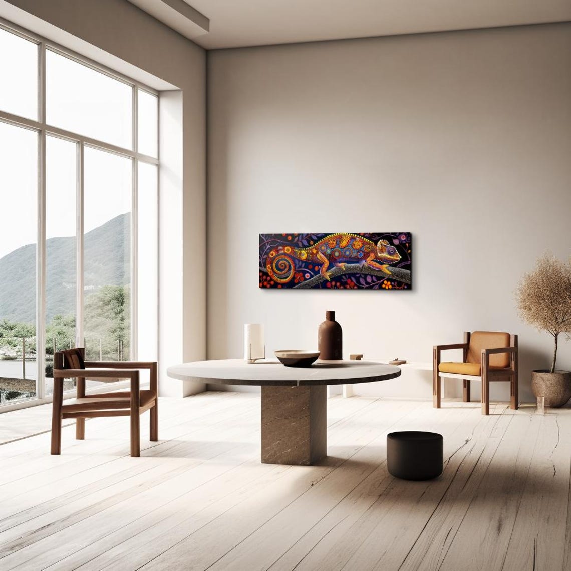 Colorful Chameleon Aboriginal Dot Painting Panoramic Lizard Poster - Image 3