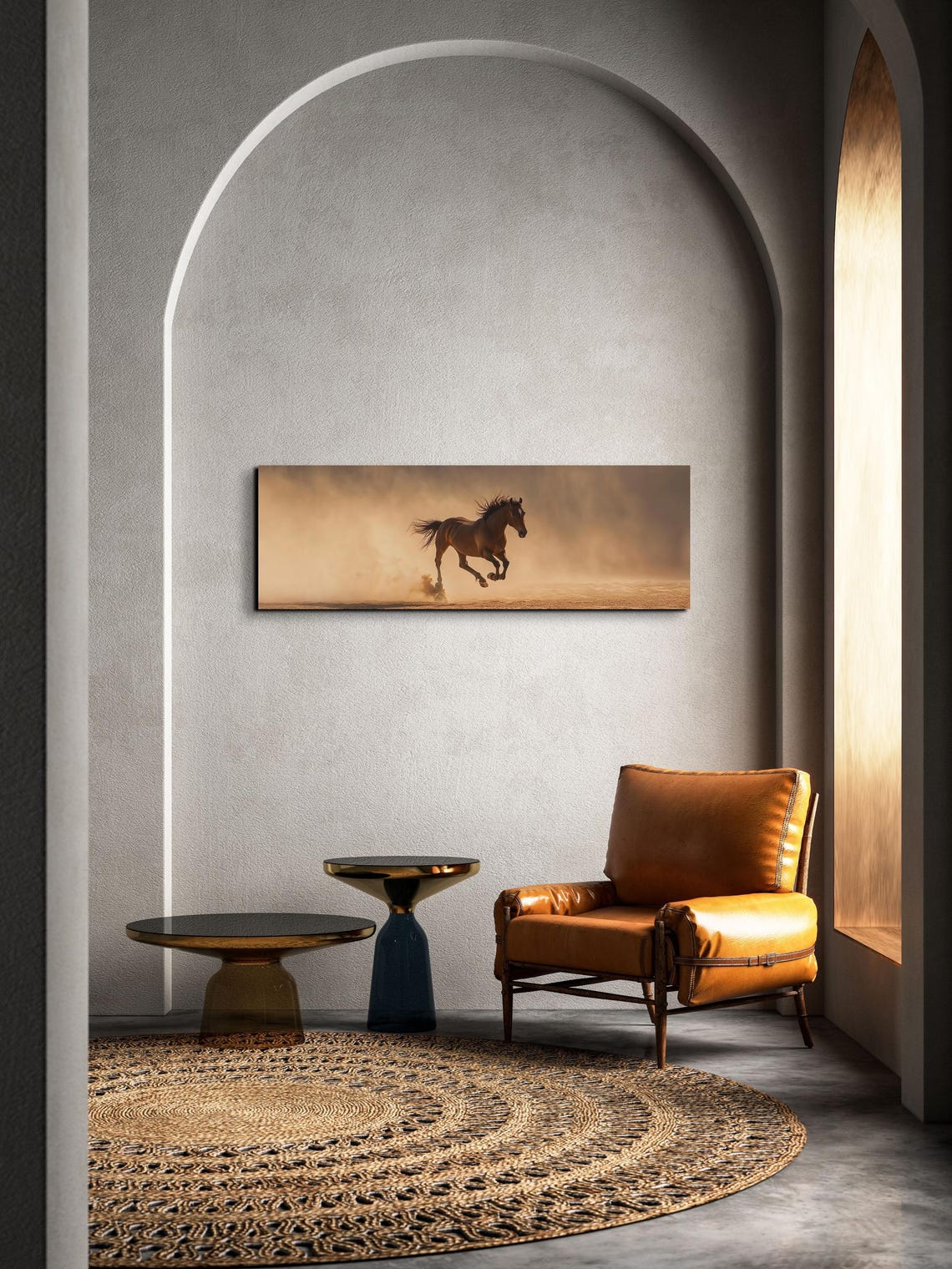 Chestnut Horse Galloping Through Golden Dust Panoramic Poster - Image 3