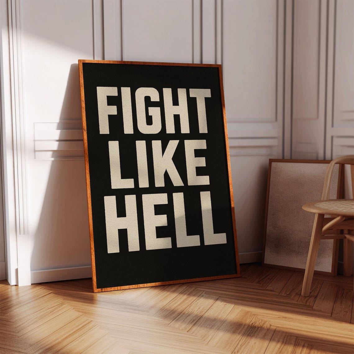 Fight Like Hell Motivational Quote Poster Bold Black White Canvas Wall Art For Gym Office Or Protest Decor