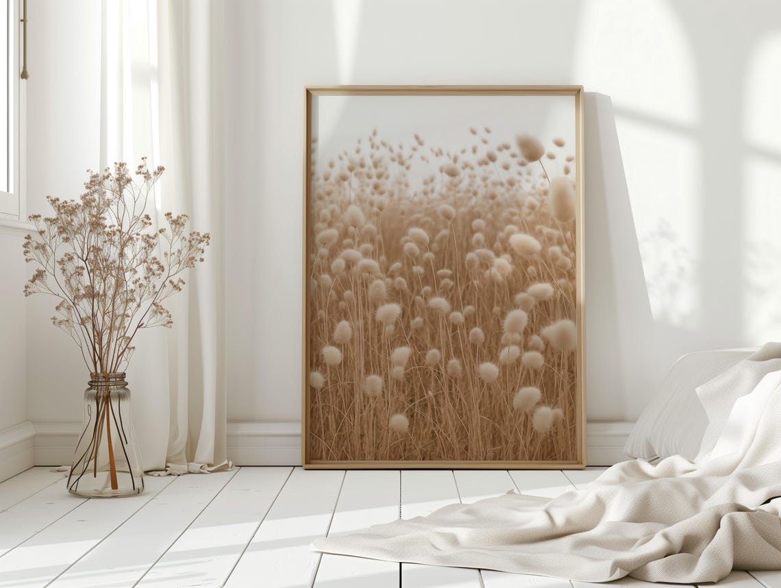 Neutral Bunny Tail Grass Canvas Wall Art Minimalist Dried Pampas Meadow Print For Boho Or Rustic Natureinspired Decor