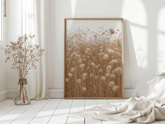 Neutral Bunny Tail Grass Canvas Wall Art Minimalist Dried Pampas Meadow Print For Boho Or Rustic Natureinspired Decor