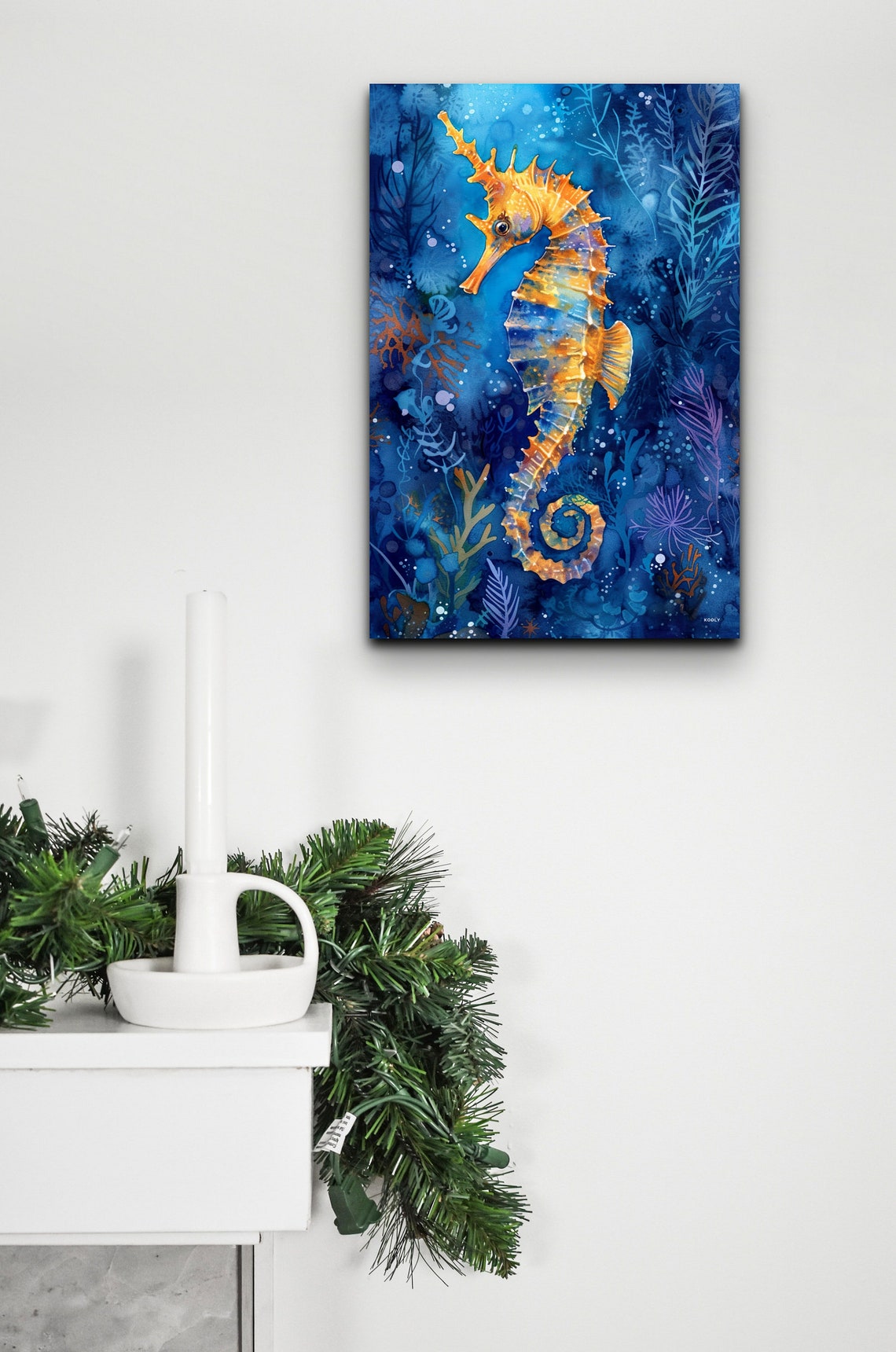 Golden Seahorse In Blue Coral Reef Underwater Ocean Art Poster - Image 6