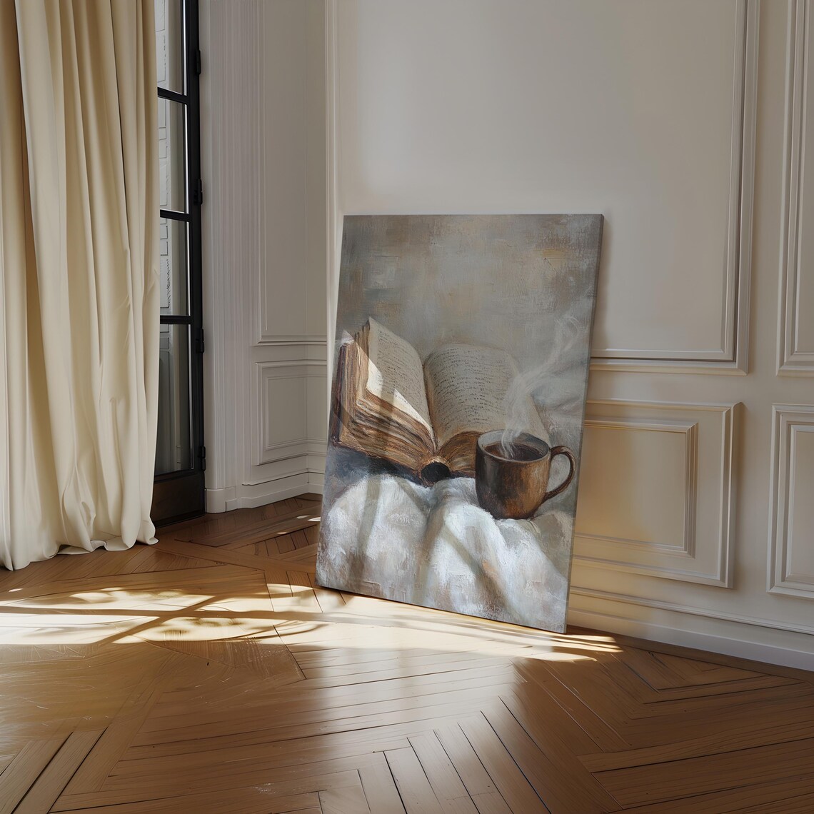 Cozy Reading Nook Open Book and Coffee Cup Art Print - Image 3