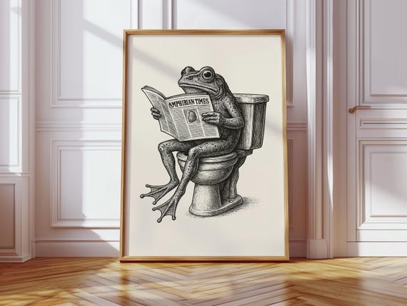 Funny Frog Bathroom Art, Vintage Bathroom Humor