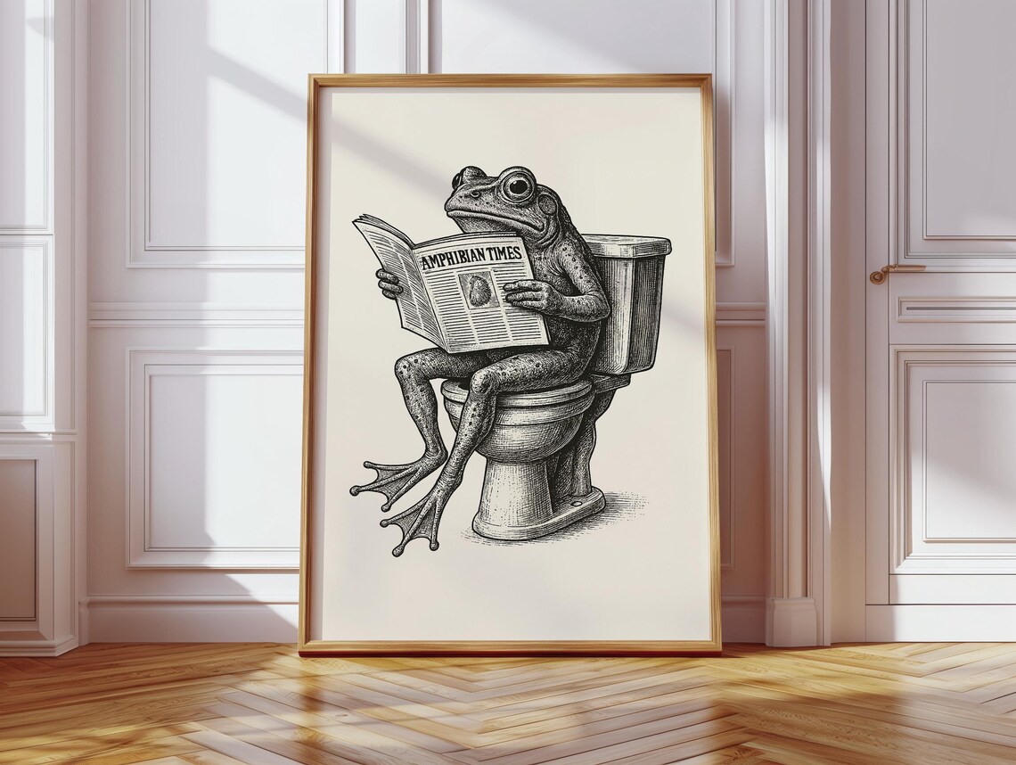 Funny Frog Bathroom Art, Vintage Bathroom Humor