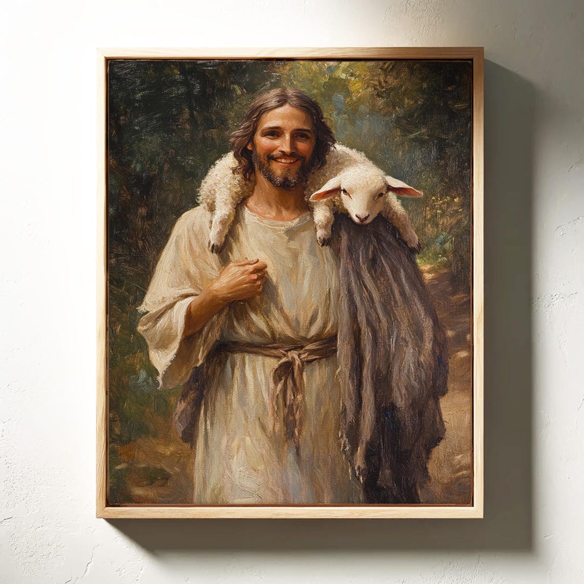 Joyful Jesus The Good Shepherd Smiling With Lamb Christian Poster - Image 3