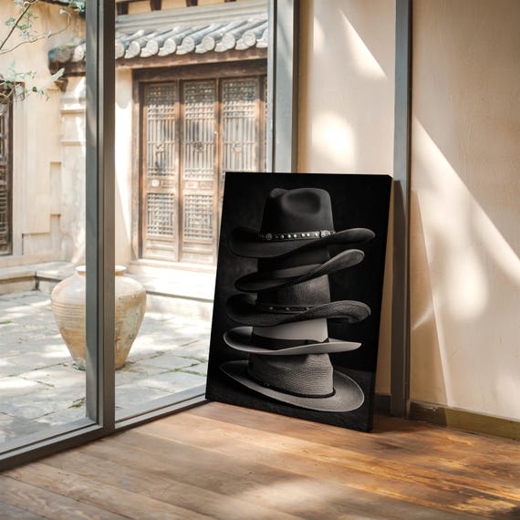 Stacked Cowboy Hats Black And White Western Wall Art