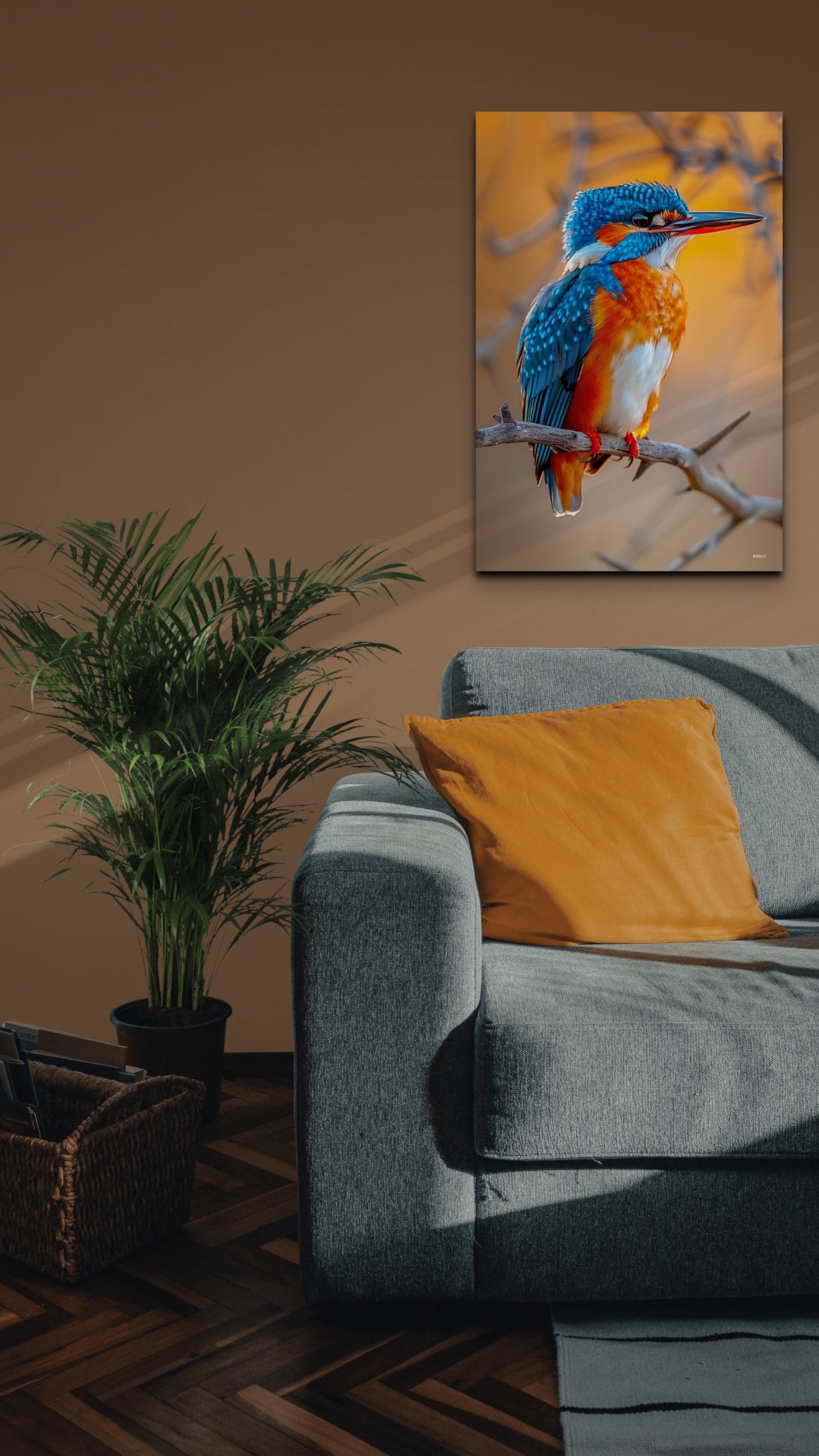 Common Kingfisher Perched On Branch Golden Sunset Wildlife Wall Art - Image 6