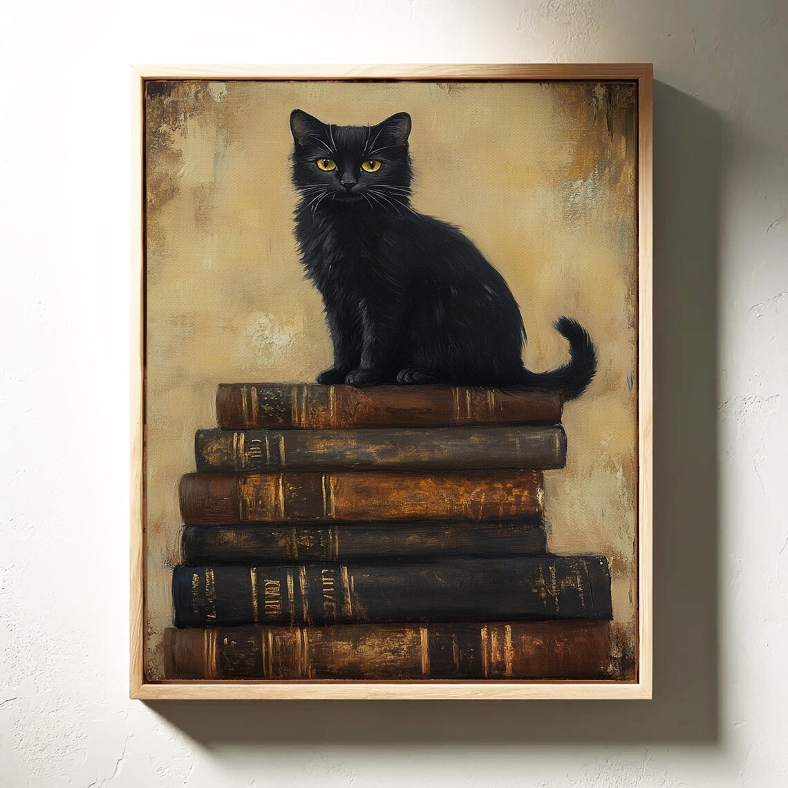 Black Cat On Vintage Book Stack, Gothic Dark Academia - Image 3