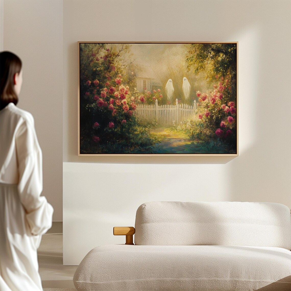 Ghosts in the Rose Garden Whimsical Halloween Art Painting Poster - Image 3