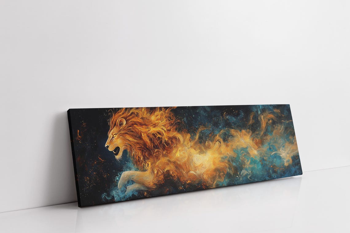 Fiery Lion Flame Abstract Bold Wildlife Spirit Wall Art Print - Image 3