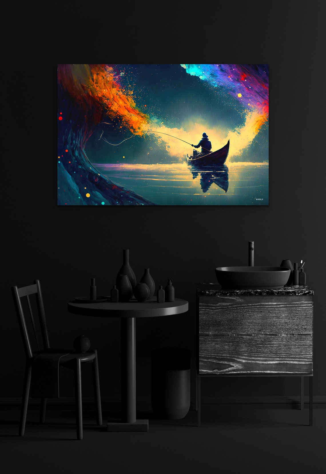 Cosmic Fisherman Ocean Boat Starry Night Galaxy Painting Poster - Image 5