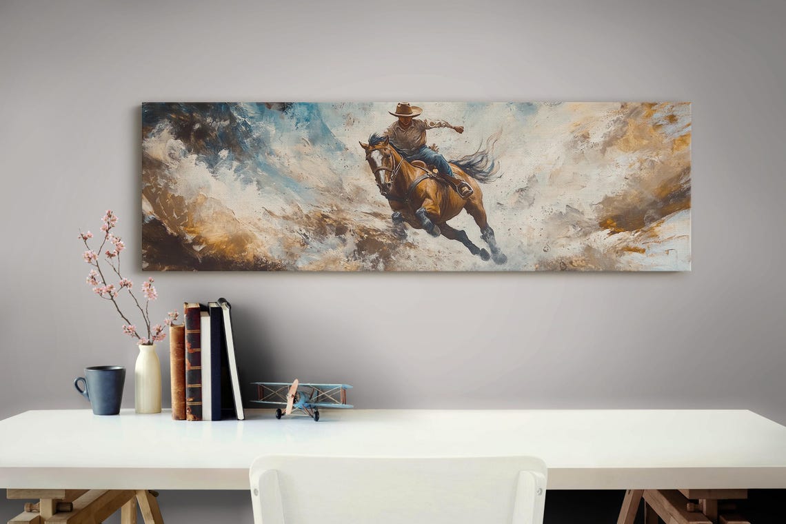 Charging Cowboy On Horse Wild West Rider Dust Panoramic Western Poster - Image 5