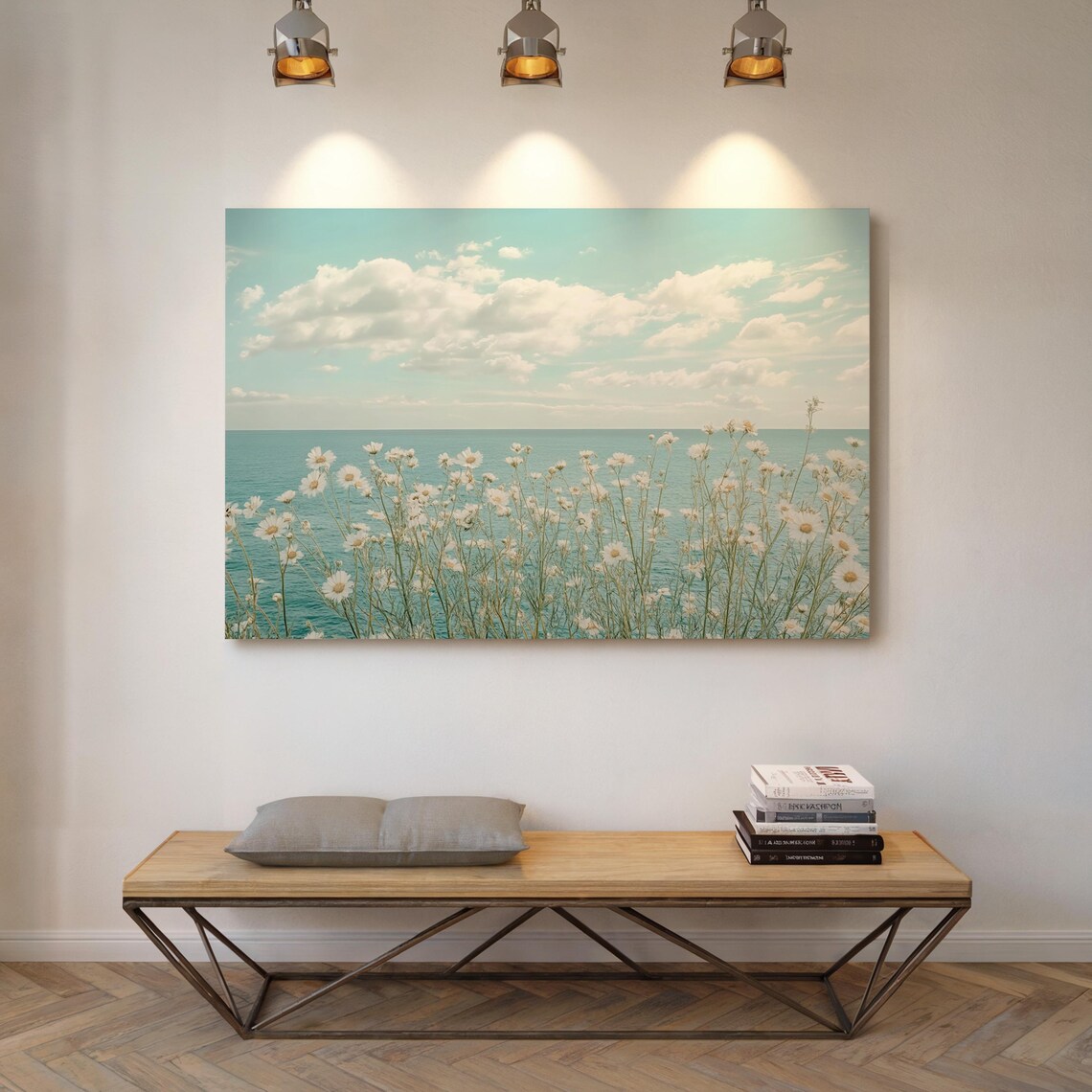 Serene Daisy Coastline Art, Minimalist Nature Decor - Image 6
