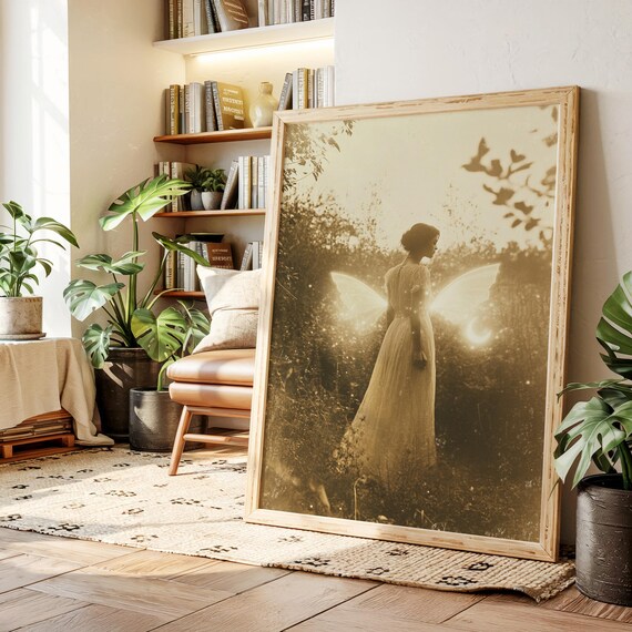 Golden Fairy Moonlight Glowing Wings Fantasy Forest Art Poster