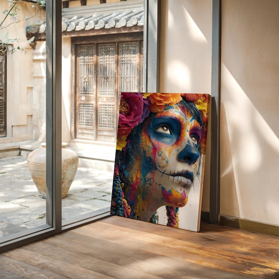 Catrina Sugar Skull Flower Crown Profile Day Of The Dead Poster