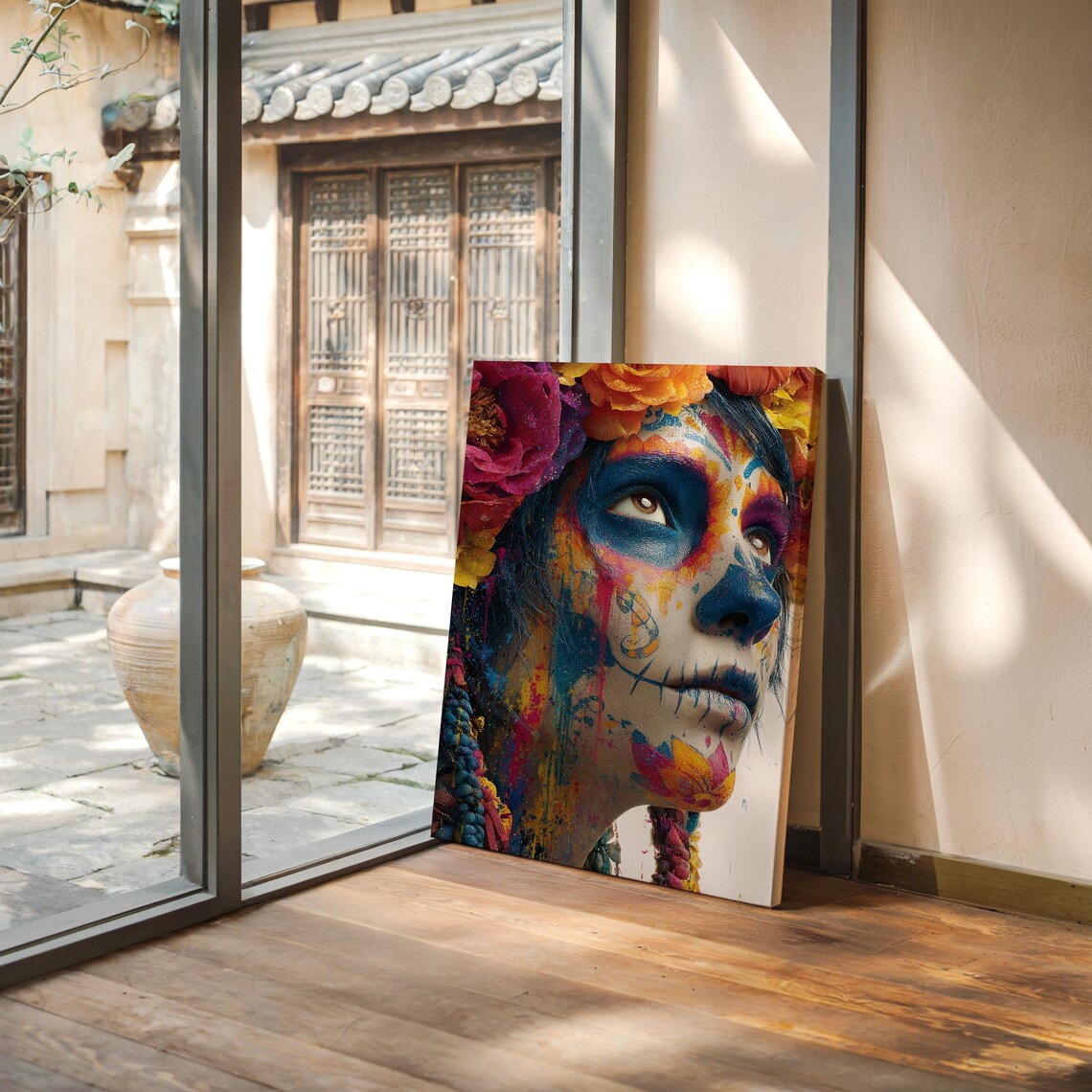 Catrina Sugar Skull Flower Crown Profile Day Of The Dead Poster