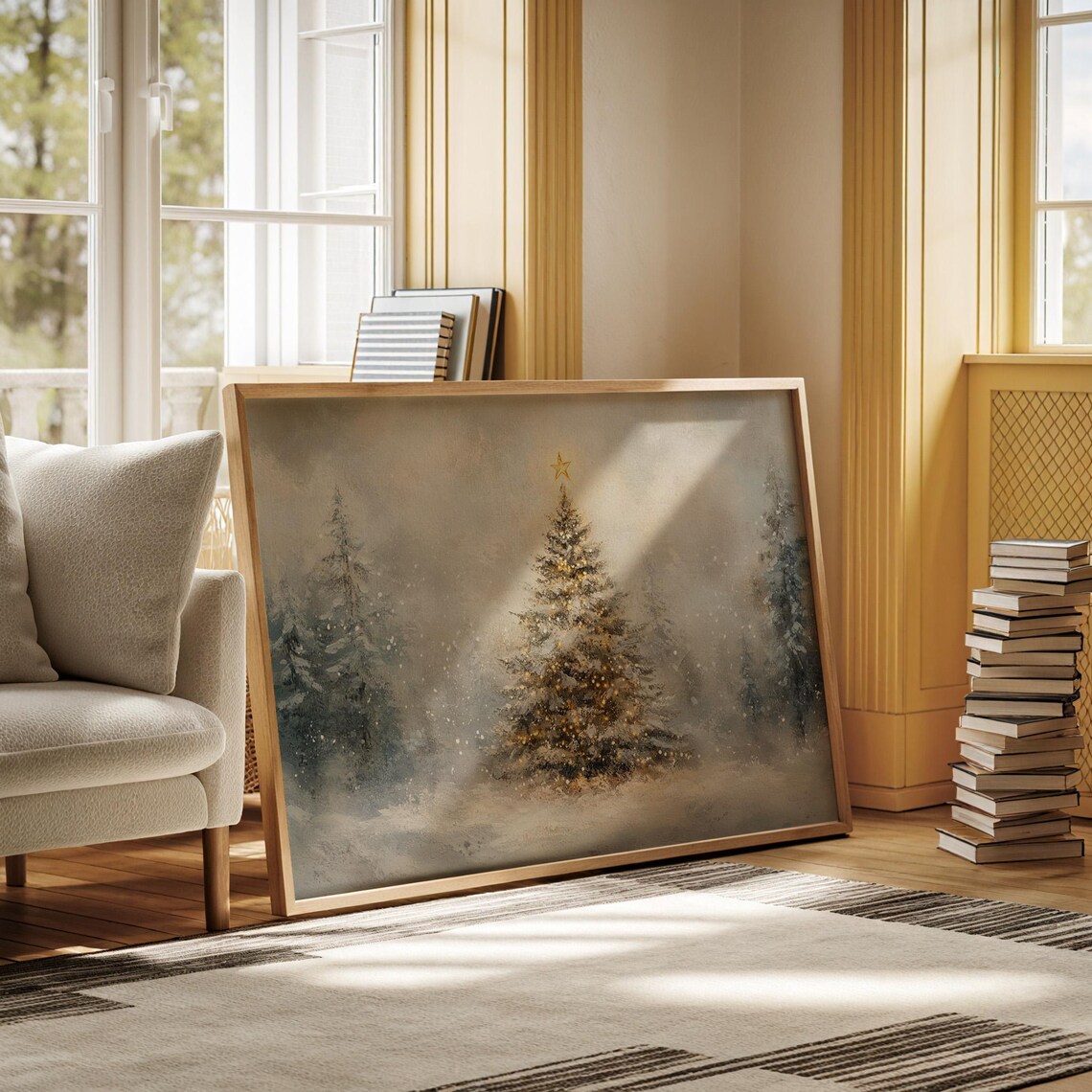 Snowy Christmas Tree Winter Forest Scene, Festive Decor - Image 4