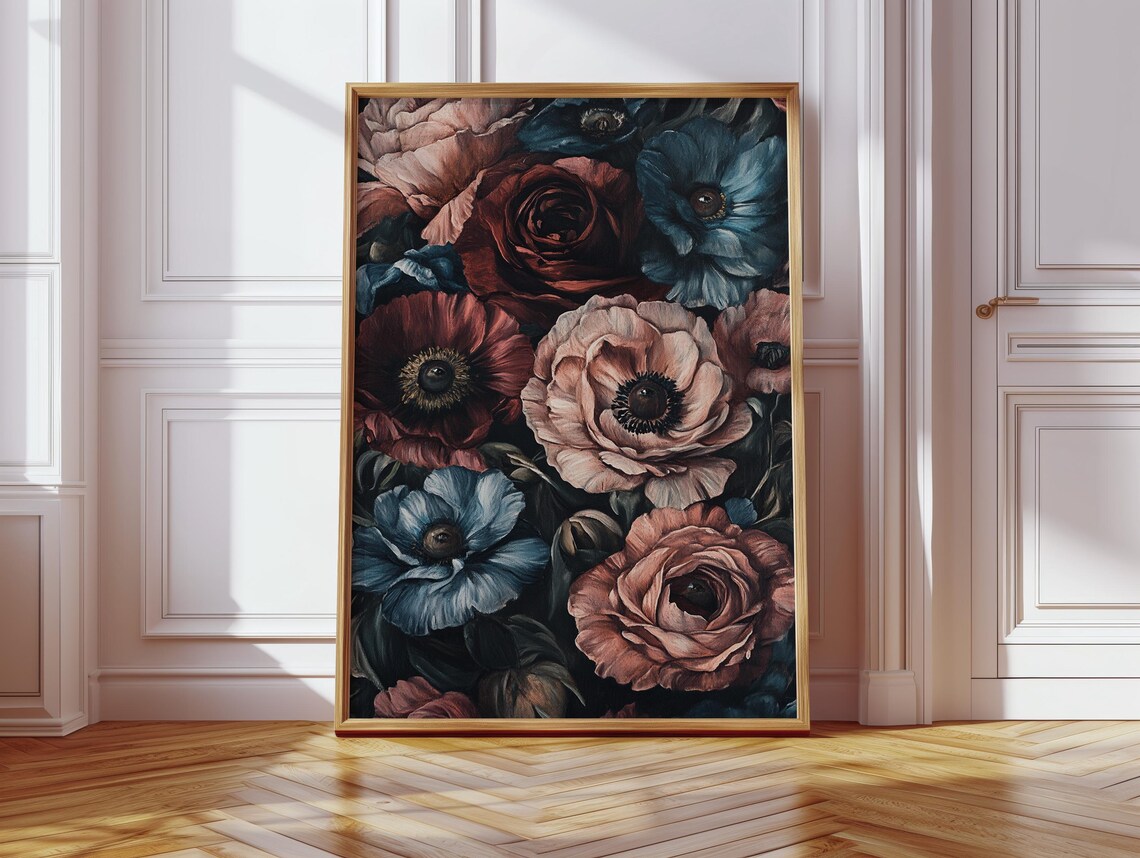 Dark Gothic Floral Eyes Vintage Anemone And Rose Surreal Bouquet Poster