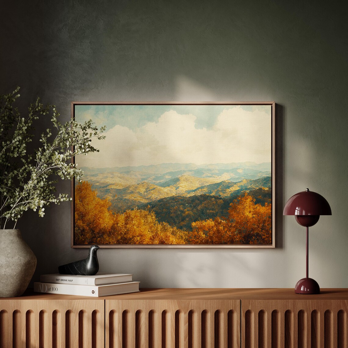Golden Autumn Mountain Range, Rustic Landscape Art Print - Image 5
