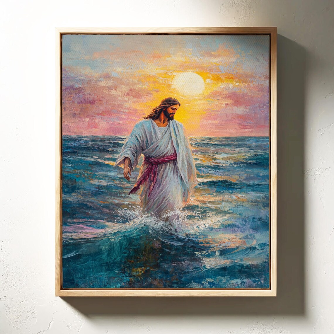Jesus Walking On Water Golden Sunrise Ocean Miracle Art Poster - Image 3