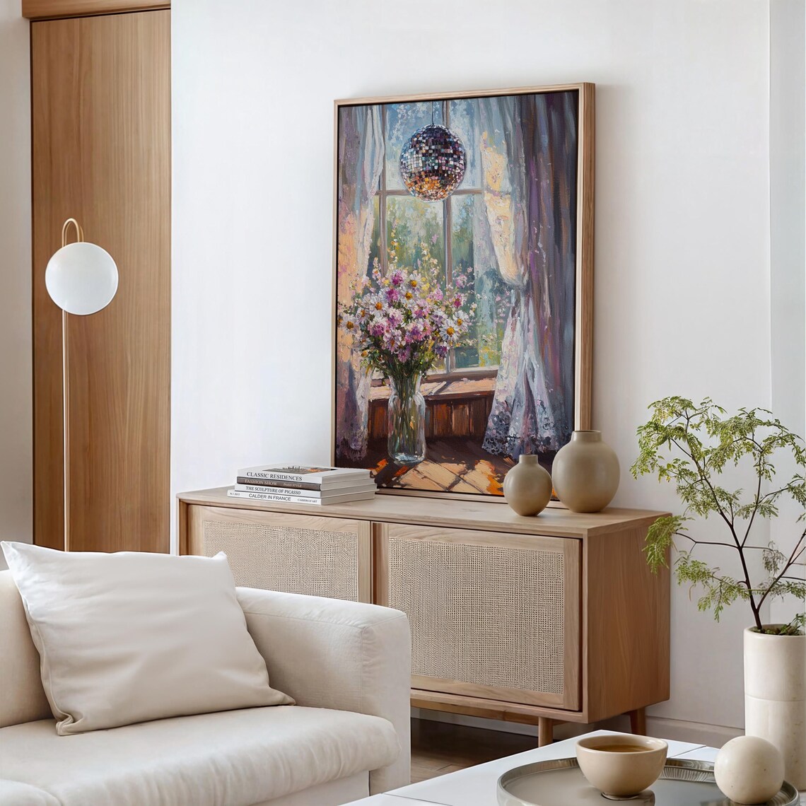 Sunlit Floral Still Life Wildflowers Disco Ball Window Scene Poster - Image 4