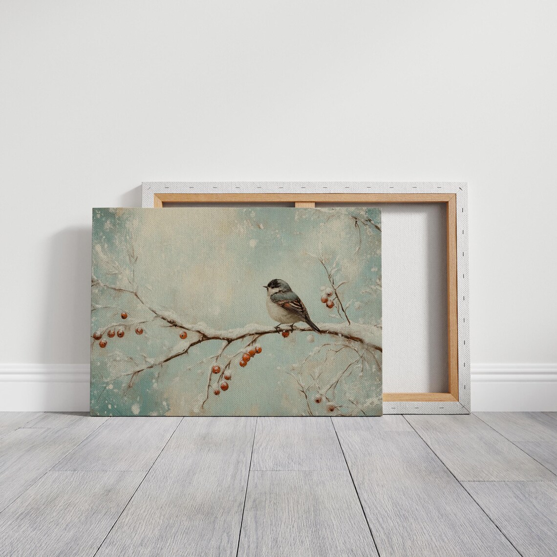 Winter Bird, Snowy Branch With Red Berries Art Print - Image 3