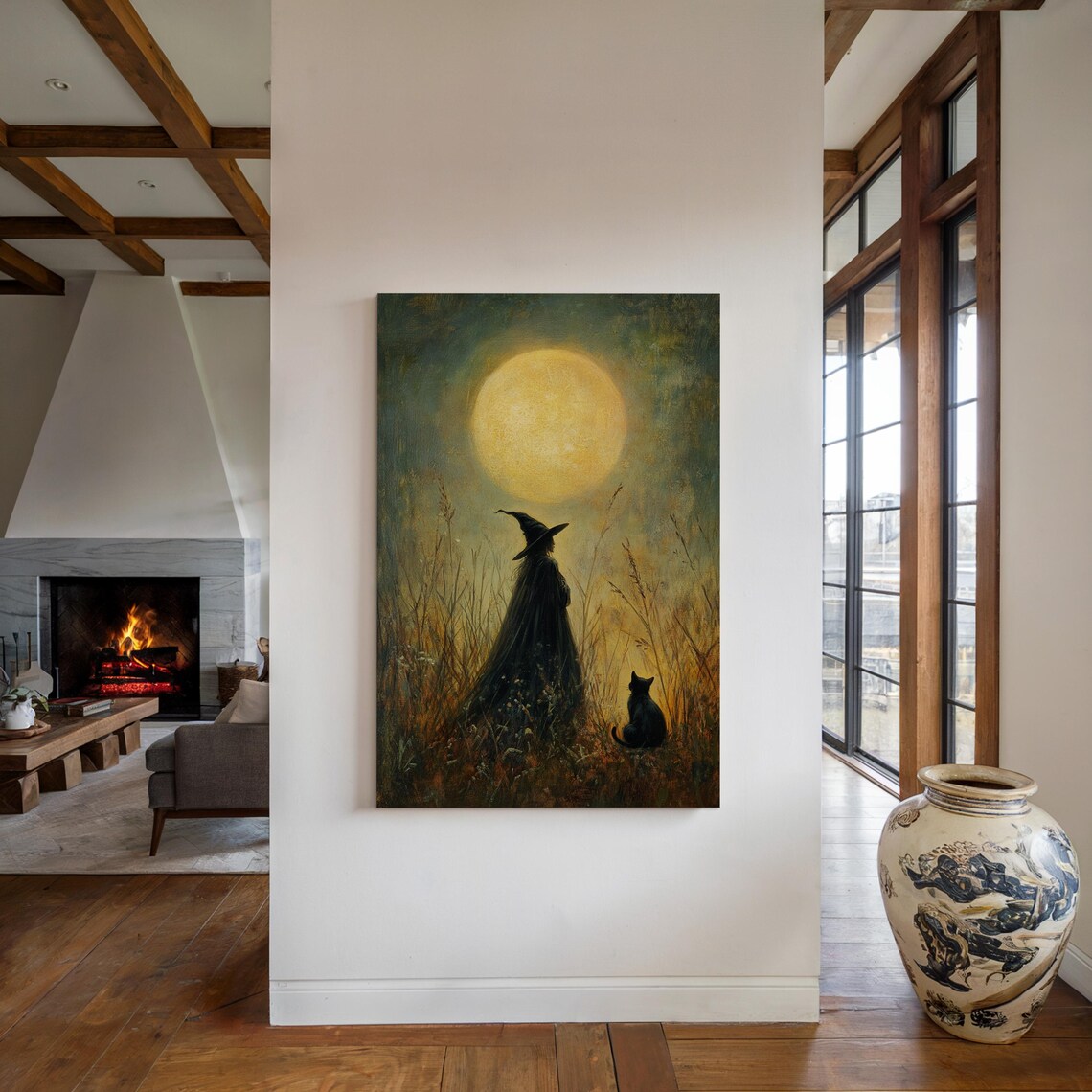 Witch And Black Cat, Mystical Autumn Scene - Image 4
