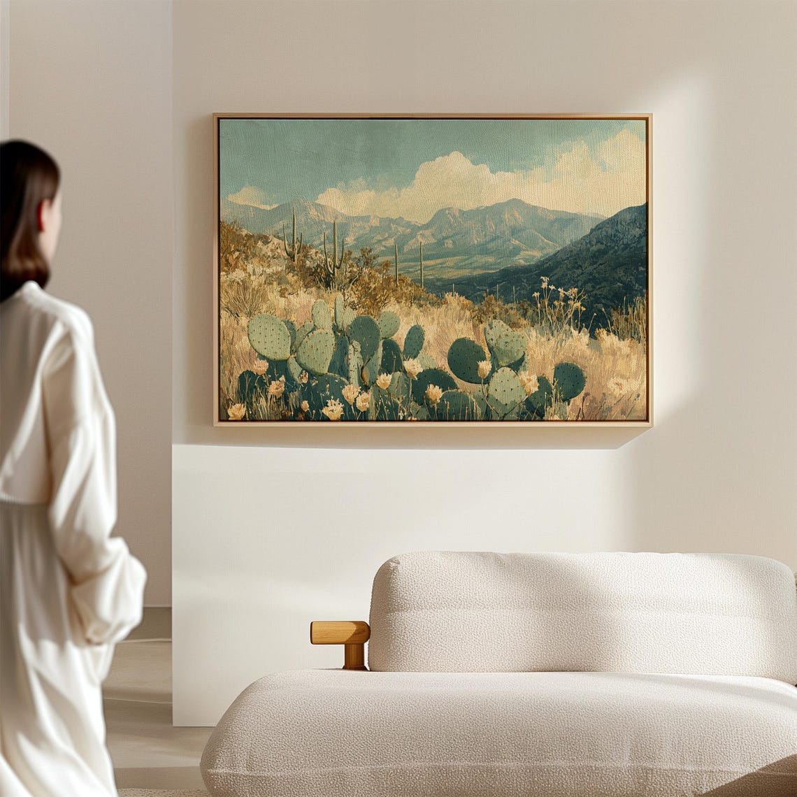 Vintage Painting of a Blooming Prickly Pear Desert Landscape Poster - Image 3