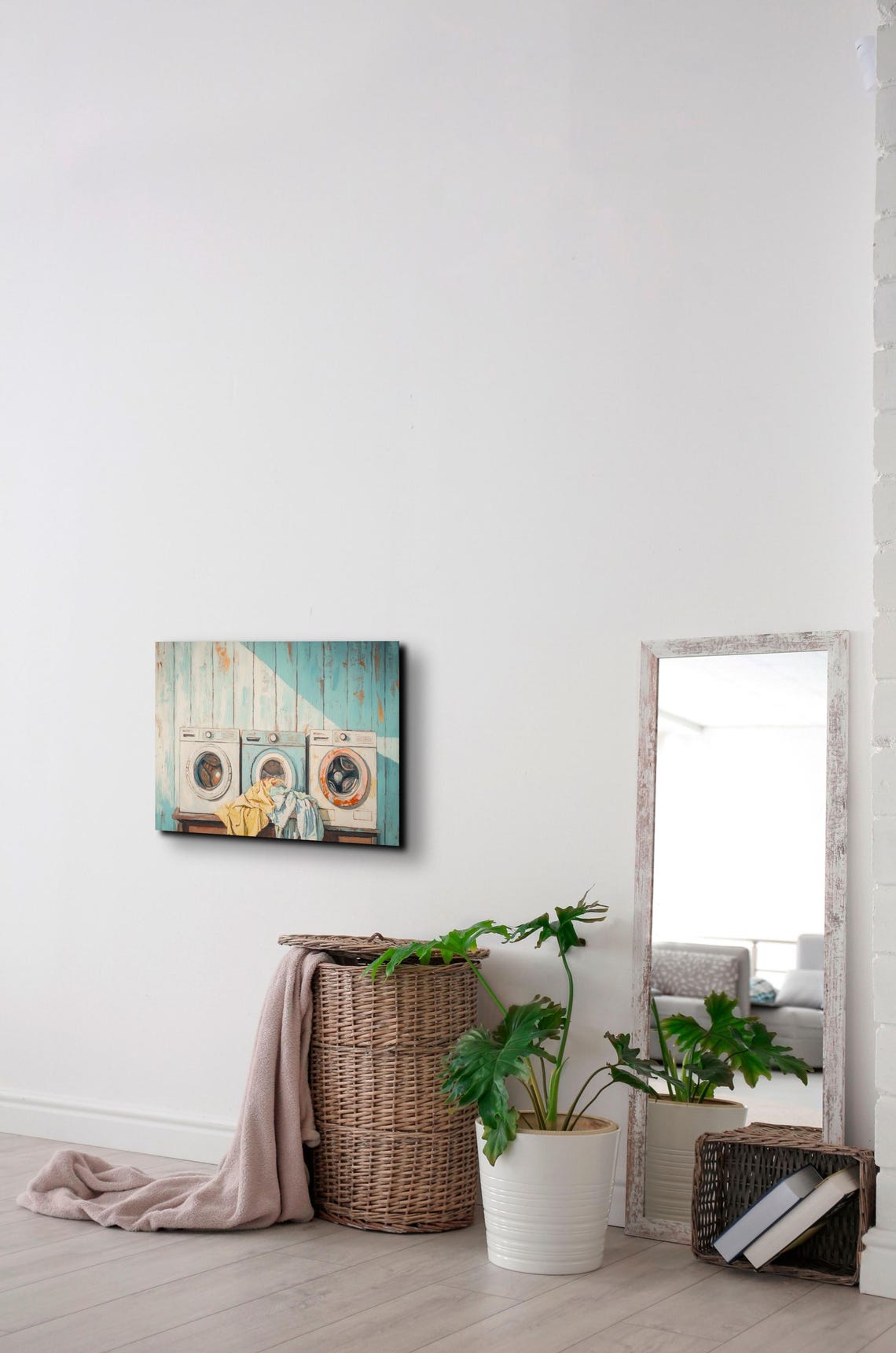 Retro Washing Machines Turquoise Plank Wall Laundry Room Art Poster - Image 7